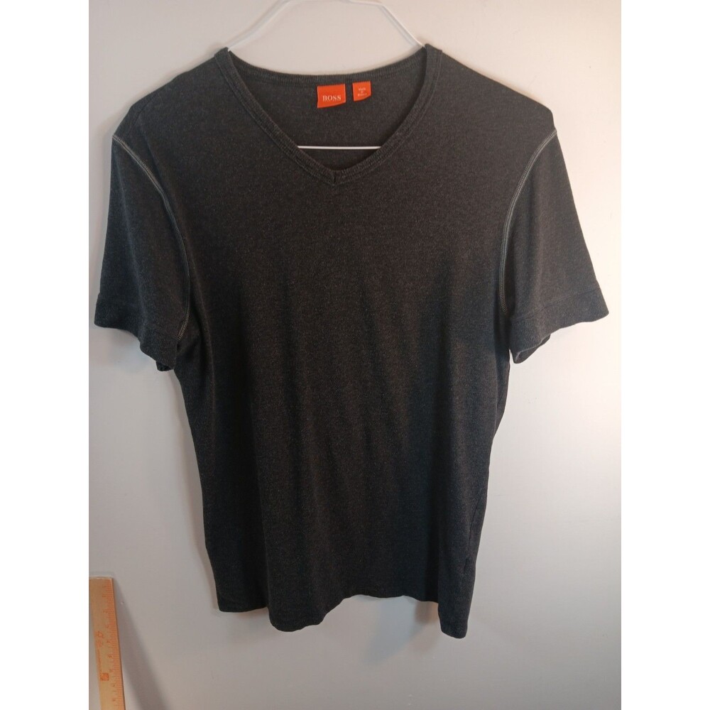 BOSS Hugo Boss Orange Mens XL Charcoal Gray V-Neck Graphic Back T-Shirt
